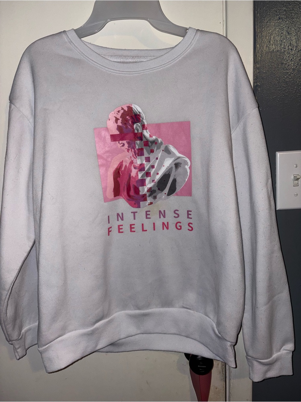 Unbranded White Crewneck Sweatshirt with Pink 'Intense Feelings' Graphic